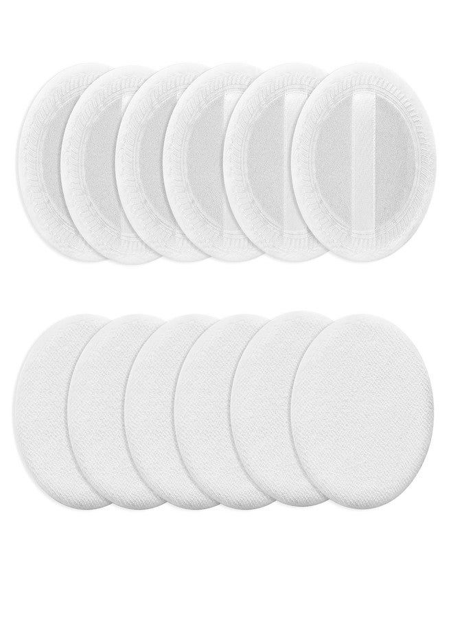 Sibba Loose Powder Puff 12 Pieces Round Velour Face Makeup Compact Body Container Setting Pressed Blending Foundation Cream Make Up Ribbon Strap Sponge Cushion Applicator (White) - Image 1